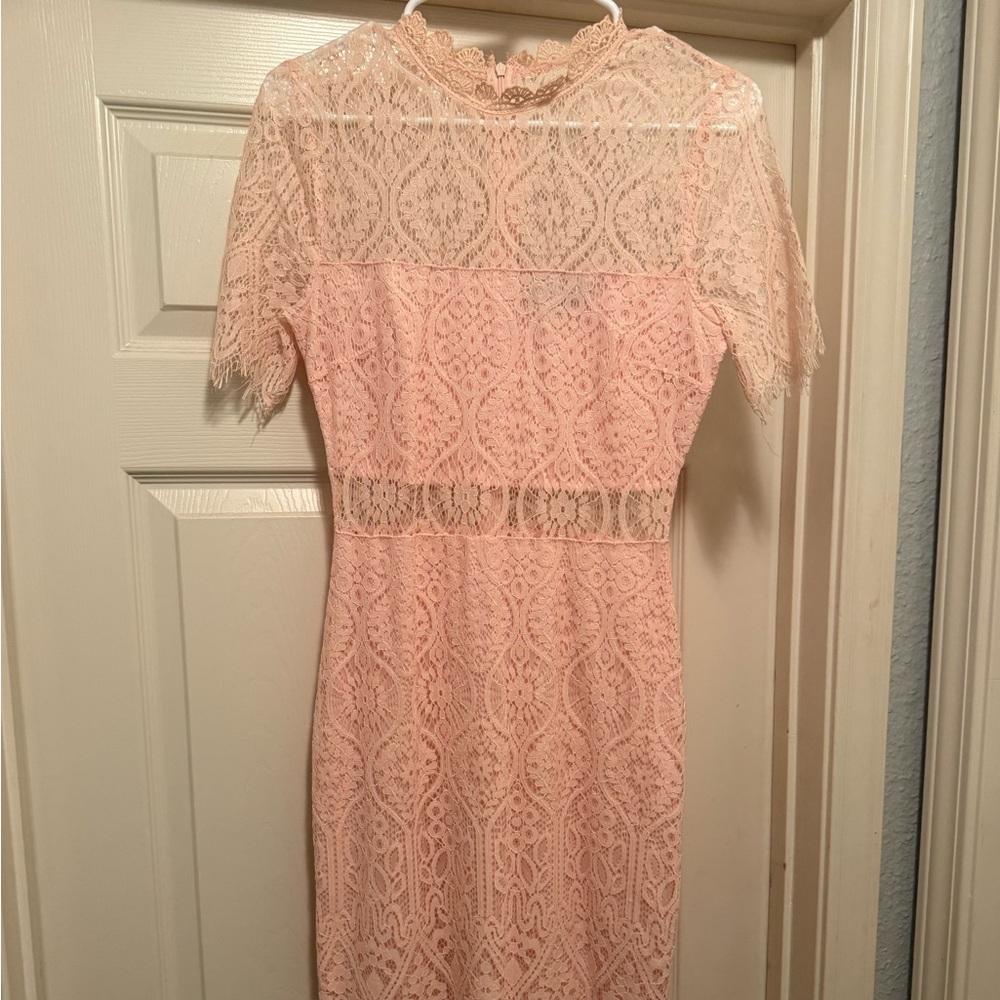 Lulu's Blush Lace Midi Dress